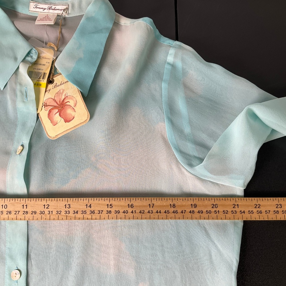 Tommy Bahama Water's Edge Blouse Sz M Blue Silk Chiffon Ocean Beach Coastal NEW - Picture 10 of 14